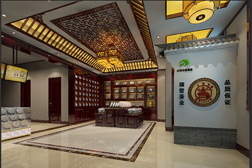 桐庐古朴典雅的中式茶叶店大堂设计效果图